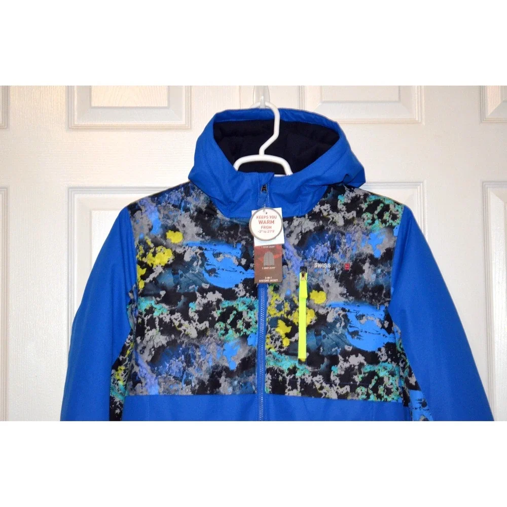 Swiss Tech Boys Reversible 3 in 1 Coat Blue & Multi Hooded Size XXL (18) Nwts‎